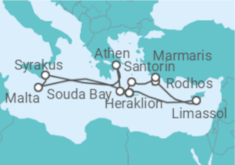 Reiseroute der Kreuzfahrt  14 Nächte - Östliches Mittelmeer intensiv - ab/bis Heraklion - Mein Schiff