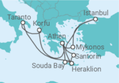 Reiseroute der Kreuzfahrt  14 Nächte - Östliches Mittelmeer intensiv - ab/bis Heraklion - Mein Schiff