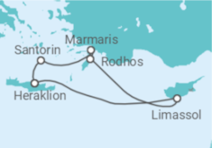 Reiseroute der Kreuzfahrt  7 Nächte - Lieblingsplätze am Östlichen Mittelmeer - ab/bis Heraklion - Mein Schiff