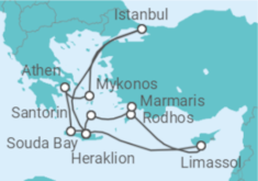 Reiseroute der Kreuzfahrt  14 Nächte - Östliches Mittelmeer intensiv - ab/bis Heraklion - Mein Schiff