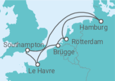 Reiseroute der Kreuzfahrt  Deutschland, Niederlande, Belgien, Frankreich Alles Inklusive - MSC Cruises