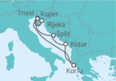 Reiseroute der Kreuzfahrt  Adria ab Korfu 2 - AIDA