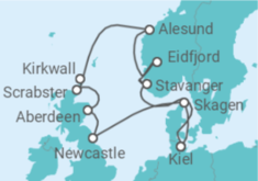 Reiseroute der Kreuzfahrt  England, Schottland & Norwegen ab Kiel - AIDA