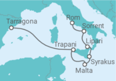 Reiseroute der Kreuzfahrt  A Journey from Rome to Tarragona - Explora Journeys