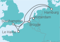 Reiseroute der Kreuzfahrt  Belgien, Frankreich, Vereinigtes Königreich, Deutschland Alles Inklusive - MSC Cruises