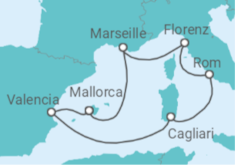 Reiseroute der Kreuzfahrt  Frankreich, Spanien, Italien Alles Inklusive - MSC Cruises