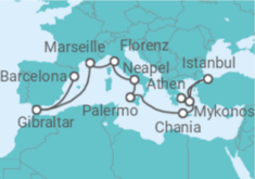 Reiseroute der Kreuzfahrt  Mediterranean with Greek Isles, France & Turkey - Princess Cruises