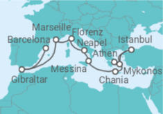 Reiseroute der Kreuzfahrt  Mediterranean with Greek Isles, France & Turkey - Princess Cruises