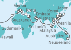Reiseroute der Kreuzfahrt  MSC Magnifica Weltreise 2026 - MSC Cruises