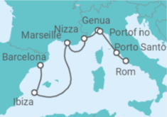 Reiseroute der Kreuzfahrt  A Journey from Barcelona to Civitavecchia - Explora Journeys