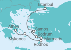 Reiseroute der Kreuzfahrt  A Journey from Athens to Istanbul - Explora Journeys