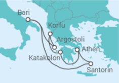 Reiseroute der Kreuzfahrt  Griechenland, Italien - MSC Cruises