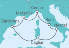 Reiseroute der Kreuzfahrt  Frankreich, Spanien, Italien - Costa Kreuzfahrten