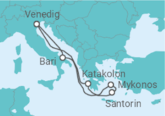 Reiseroute der Kreuzfahrt  Griechenland ab Venedig All Inclusive mit Anreisepaket - Costa Kreuzfahrten