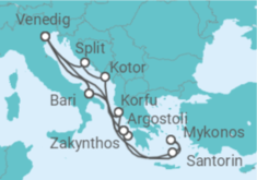 Reiseroute der Kreuzfahrt  Italien, Griechenland, Montenegro, Kroatien - Costa Kreuzfahrten
