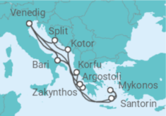 Reiseroute der Kreuzfahrt  Italien, Griechenland, Montenegro, Kroatien Alles Inklusive - Costa Kreuzfahrten