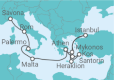 Reiseroute der Kreuzfahrt  Von Savona  nach Athen (Piräus) - Costa Kreuzfahrten