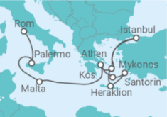 Reiseroute der Kreuzfahrt  Italien, Malta, Griechenland, Türkei Alles Inklusive - Costa Kreuzfahrten