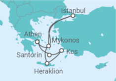 Reiseroute der Kreuzfahrt  Türkei, Griechenland Alles Inklusive - Costa Kreuzfahrten