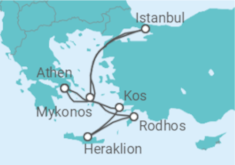 Reiseroute der Kreuzfahrt  Türkei, Griechenland Alles Inklusive - Costa Kreuzfahrten