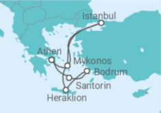 Reiseroute der Kreuzfahrt  Griechenland, Türkei - Costa Kreuzfahrten