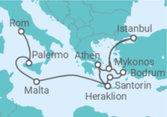 Reiseroute der Kreuzfahrt  Von Athen (Piräus) nach Civitavecchia (Rom) Alles Inklusive - Costa Kreuzfahrten