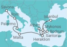 Reiseroute der Kreuzfahrt  Von Athen (Piräus) nach Savona  Alles Inklusive - Costa Kreuzfahrten