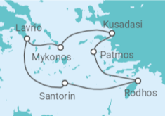 Reiseroute der Kreuzfahrt  Griechenland - Celestyal Cruises