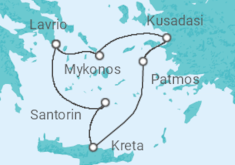 Reiseroute der Kreuzfahrt  Griechenland - Celestyal Cruises