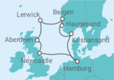 Reiseroute der Kreuzfahrt  Großbritannien & Norwegen - AIDA