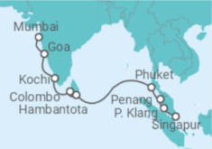 Reiseroute der Kreuzfahrt  Indien, Sri Lanka, Thailand, Malaysia - Celebrity Cruises