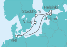 Reiseroute der Kreuzfahrt  7 Nächte - Höhepunkte der Ostsee - ab/bis Kiel  - Mein Schiff