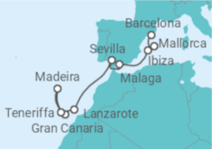 Reiseroute der Kreuzfahrt  von Barcelona nach Teneriffa - AIDA