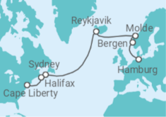 Reiseroute der Kreuzfahrt  15 Nächte - Transatlantikreise USA - ab Hamburg/bis Bayonne - Mein Schiff