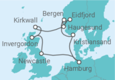 Reiseroute der Kreuzfahrt  Großbritannien & Norwegen - AIDA