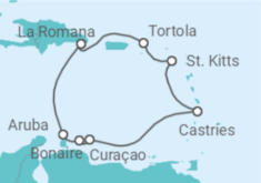 Reiseroute der Kreuzfahrt  Aruba, Curaçao, St. Lucia, Britische Jungferninseln - NCL Norwegian Cruise Line