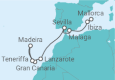 Reiseroute der Kreuzfahrt  von Mallorca nach Teneriffa - AIDA