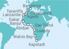 Reiseroute der Kreuzfahrt  Von Barcelona nach Kapstadt (Südafrika) - NCL Norwegian Cruise Line