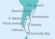 Reiseroute der Kreuzfahrt  Argentinien, Uruguay, Chile - NCL Norwegian Cruise Line
