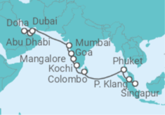 Reiseroute der Kreuzfahrt  Von Singapur nach Doha (Qatar) - NCL Norwegian Cruise Line