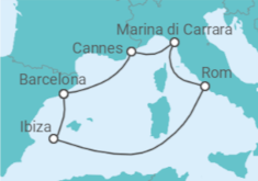 Reiseroute der Kreuzfahrt  Barcelona to Cannes, Rome & More - Virgin Voyages