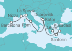 Reiseroute der Kreuzfahrt  Frankreich, Italien, Montenegro, Kroatien, Türkei, Griechenland - Celebrity Cruises