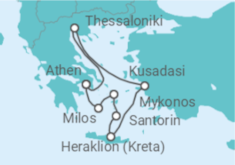 Reiseroute der Kreuzfahrt  Griechische Inseln mit Hotel in Athen 2025 - Celestyal Cruises