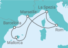 Reiseroute der Kreuzfahrt  8 Nächte - Höhepunkte des Westlichen Mittelmeers - ab/bis Palma - Mein Schiff