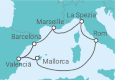 Reiseroute der Kreuzfahrt  10 Nächte - Mediterrane Lieblingsplätze - ab Barcelona/ bis Palma - Mein Schiff