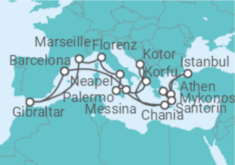 Reiseroute der Kreuzfahrt  The Best of the Mediterranean - Princess Cruises