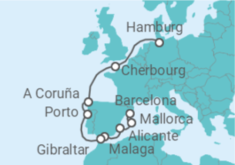 Reiseroute der Kreuzfahrt  Von Barcelona nach Hamburg - AIDA