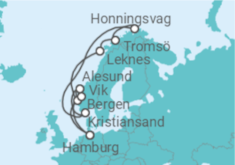 Reiseroute der Kreuzfahrt  Norwegen mit Nordkap - Costa Kreuzfahrten