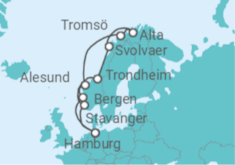 Reiseroute der Kreuzfahrt  Polarlicht-Abenteuer Norwegen – Weiße Welt der funkelnden Abenteuer - Hapag-Lloyd Cruises