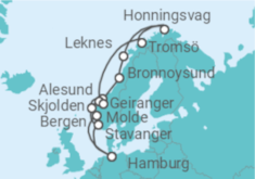 Reiseroute der Kreuzfahrt  Norwegens einzigartige Fjordwelt und das Nordkap - Hapag-Lloyd Cruises